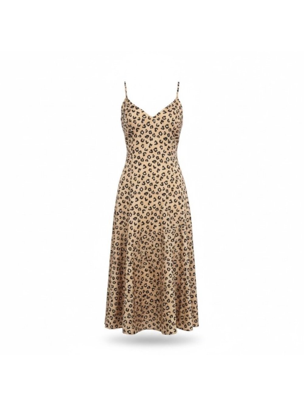 Sézane Womens Tan & Black Midi Dress Adjustable Spaghetti Straps Leopard Size 36